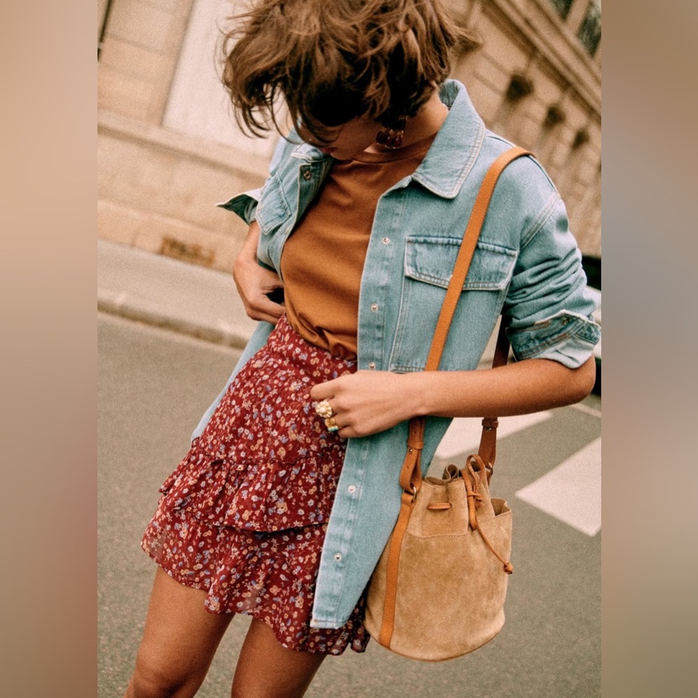 Sezane Carolina Skirt in Burgundy Flower